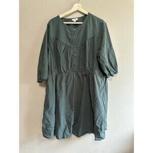 TERRA‎ & SKY Size 1X 16W-18W Peasant Tiered Long Sleeve Midi Cotton Green Dress